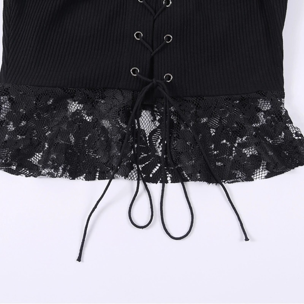Sexy Lace Up Off Shoulder Crop Top - Picture 4 of 6